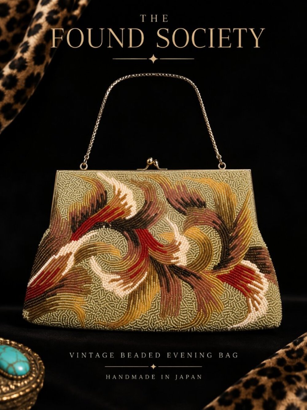 Vintage Gerry Goldman Hand Beaded Japan Evening Bag Gold Floral Seed Bead Purse